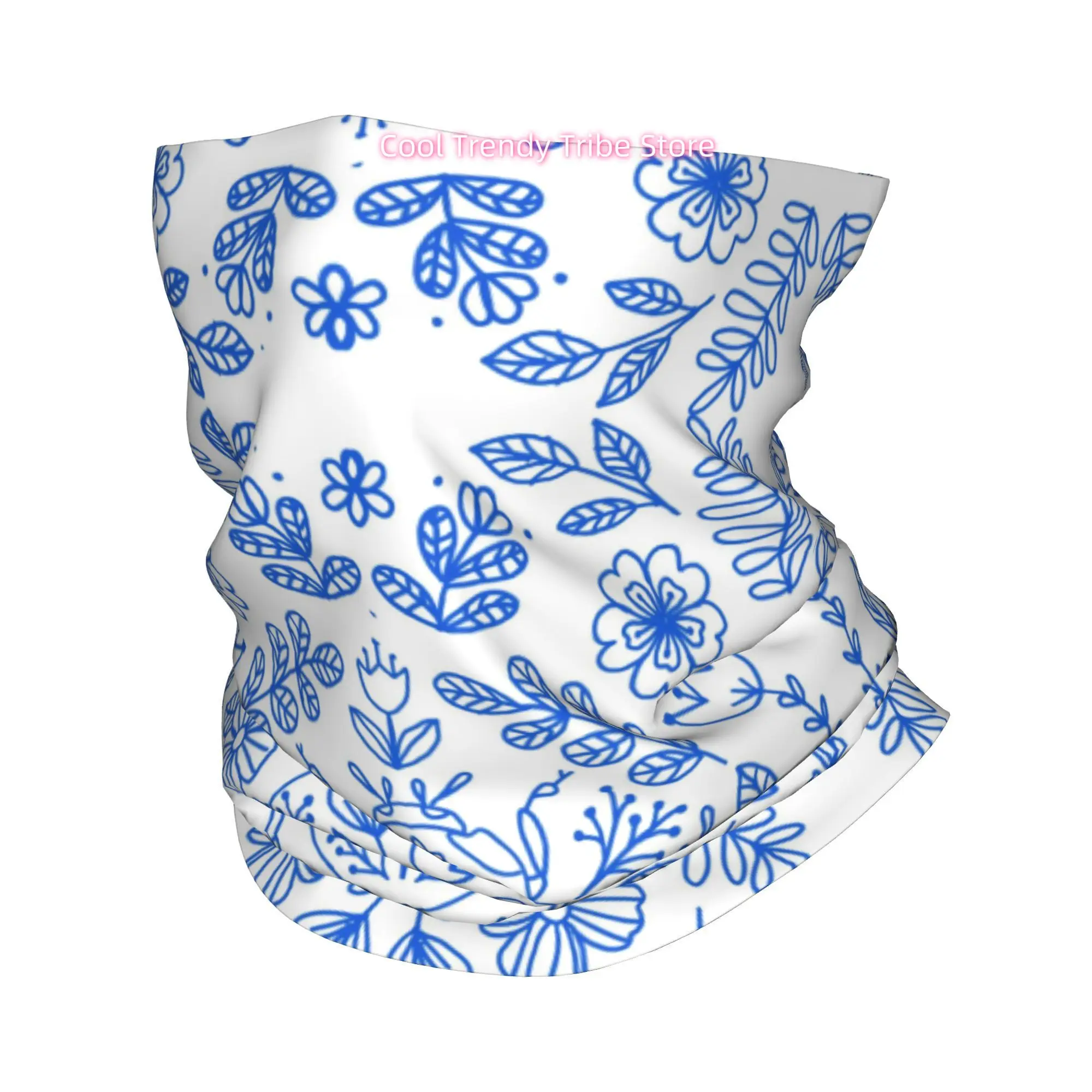 Men'S Fashion Head Scarf - Blue Line Retro Scarab Flower Line