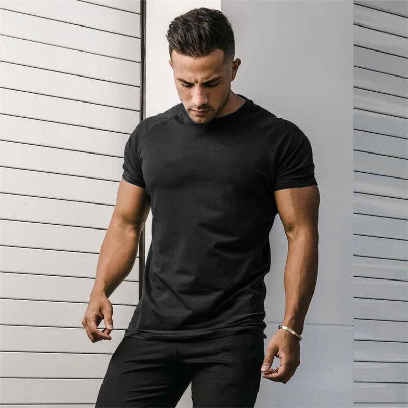 Muscle Tee Workout - Plain Summer Cotton Breathable Short Sleeve