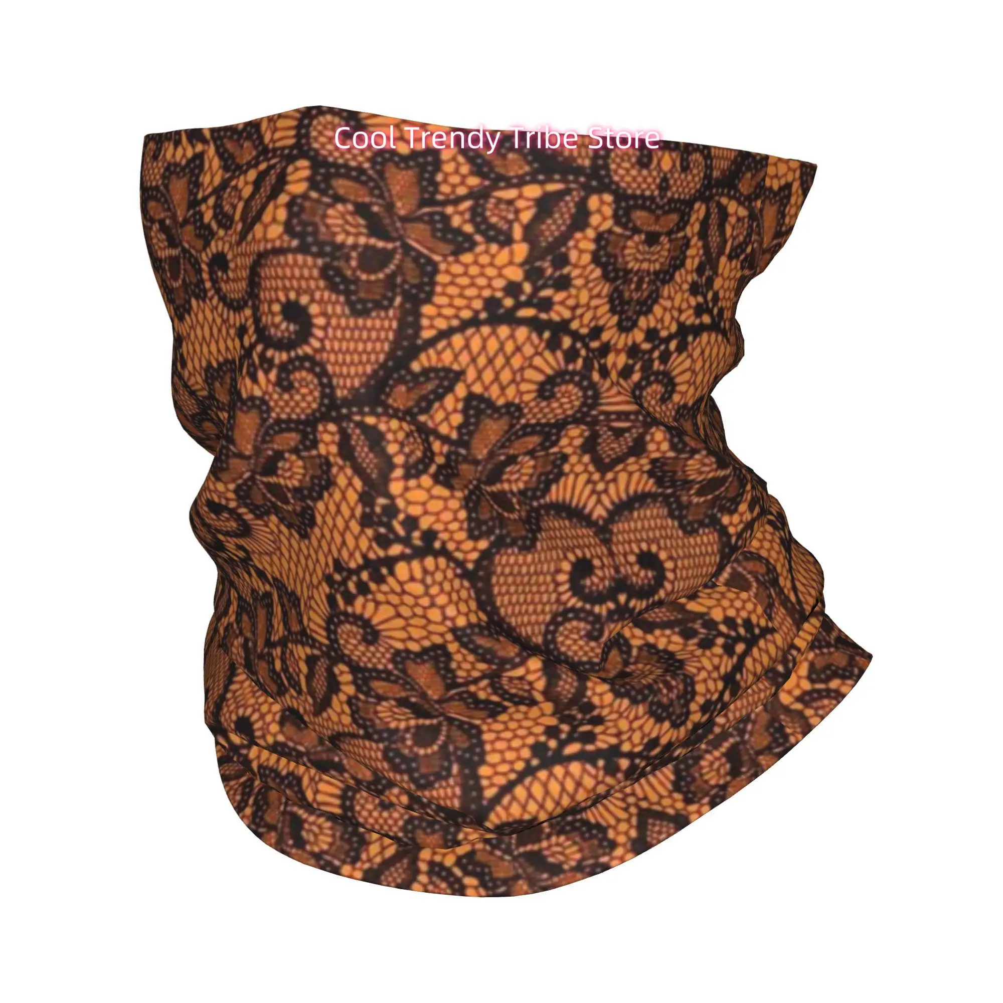 Men'S Fashion Head Scarf - Orange Black Lace Floral Gothic Vintage