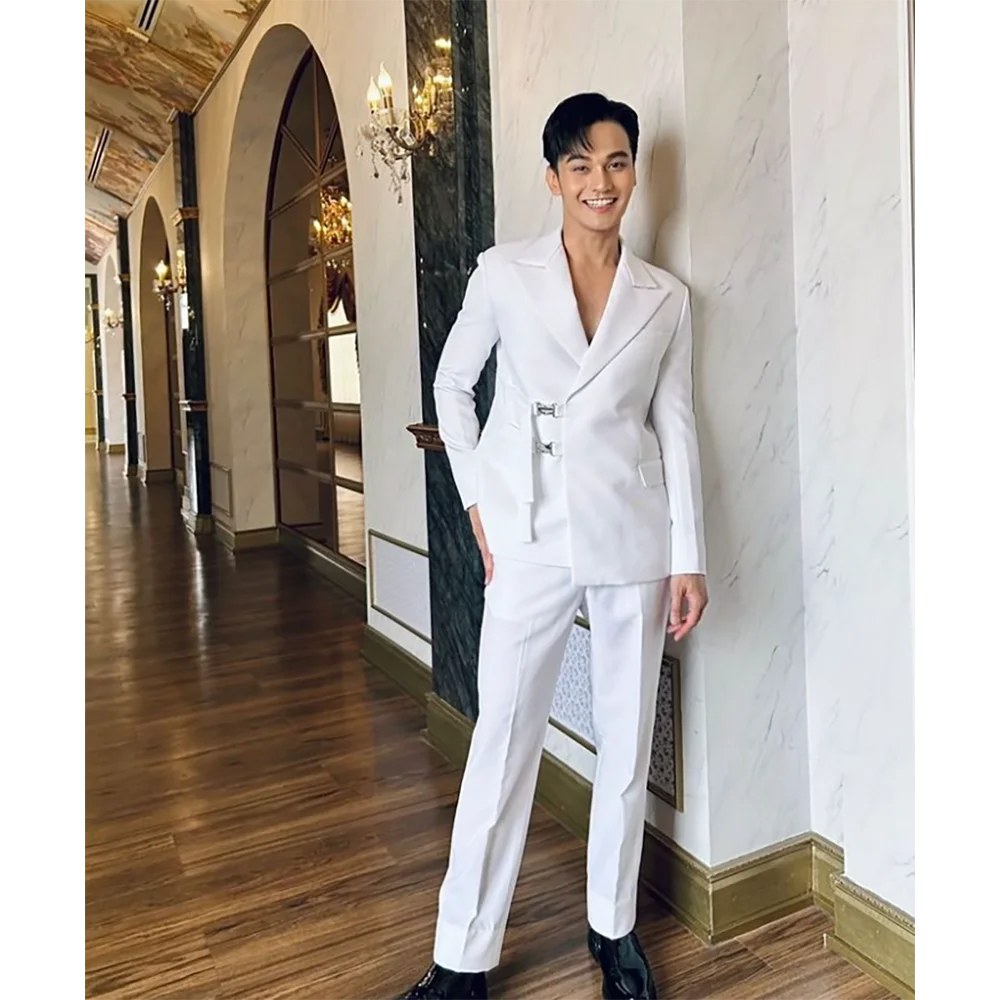 Mens Fashion Trajes - Chic White High-quality Men Suit Two