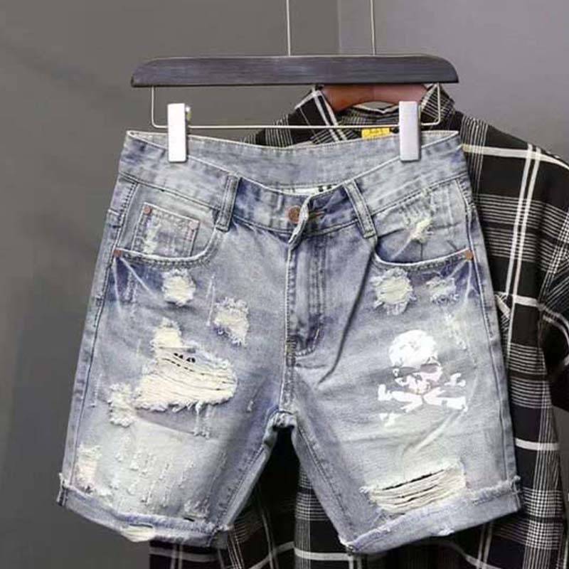 Men'S Fashion Jeans - Summer Men's Worn Bead Hole Beggar