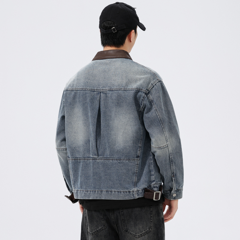 Stand Leather Collar Denim Jac - Mens Fashion Denim Jacket recension och pris