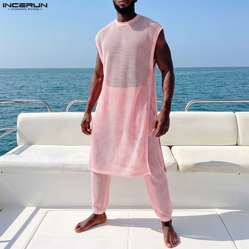 INCERUN Men Sets Mesh See Thro - Mens Fashion Vest recension och pris