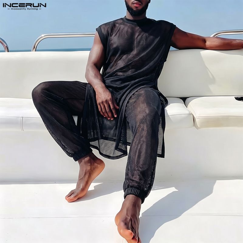 INCERUN Men Sets Mesh See Thro - Mens Fashion Vest recension och pris
