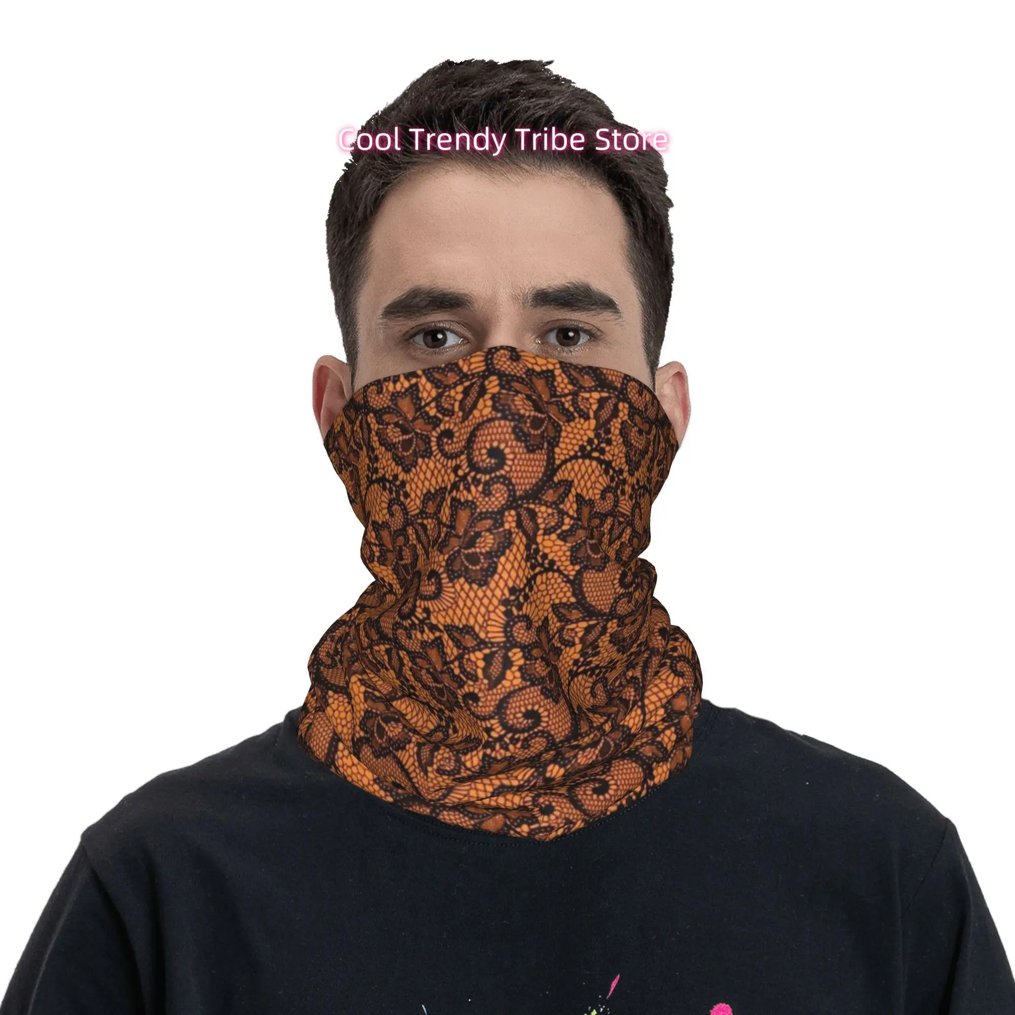 Orange Black Lace Floral Gothi - Men'S Fashion Head Scarf recension och pris
