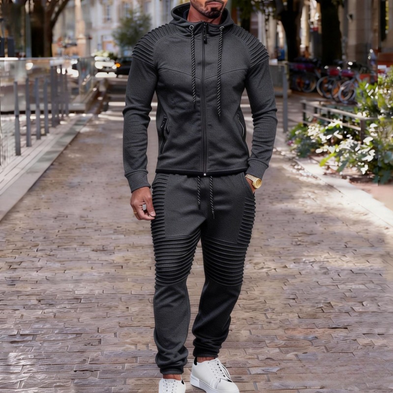Men's Pleated Detail Full Zip  - Jogger Sweatpants Men recension och pris