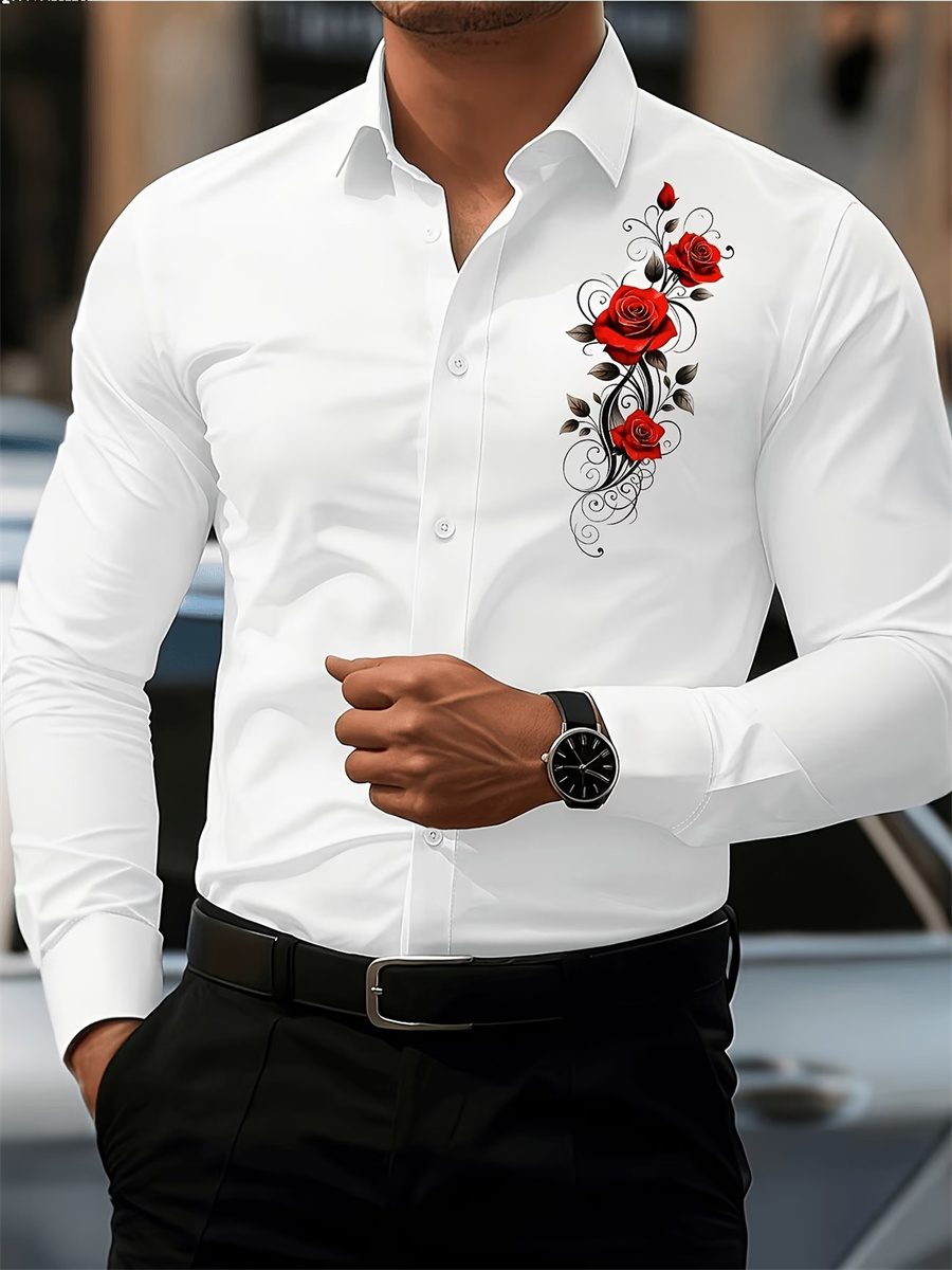 Men's Red Rose Print Long-Slee - Quality Men'S Fashion recension och pris