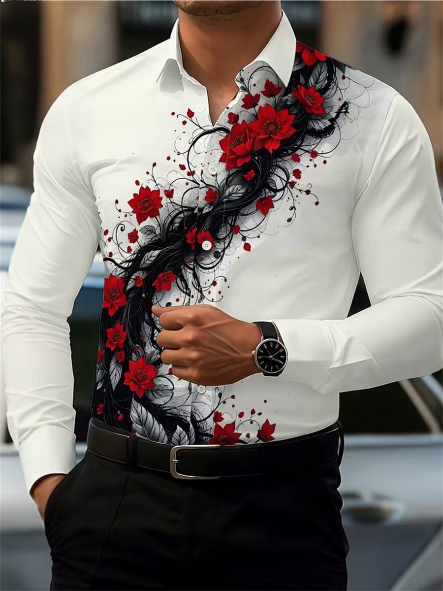 Men's Red Rose Print Long-Slee - Quality Men'S Fashion recension och pris